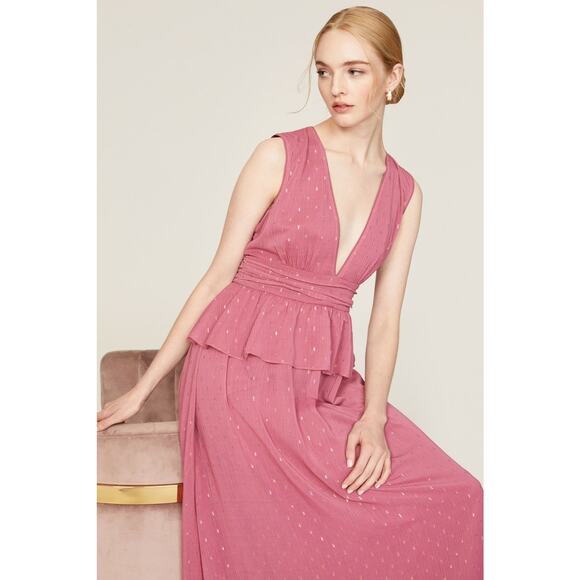 LDT Peplum Waist Gown Women's Plus 14 Pink Rose Sleeveless V-Neck Maxi RTR - Picture 15 of 15